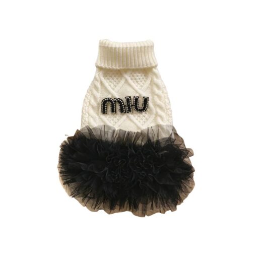 Paws Circle Boutique Cable-Knit Tutu Dog Dress in White