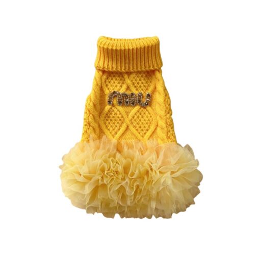Paws Circle Boutique Cable-Knit Tutu Dog Dress in Yellow