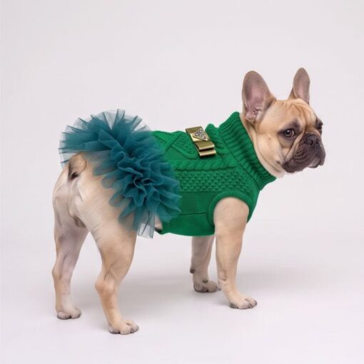 Paws Circle Triangle Ribbon Cable-Knit Tutu Dog Dress product detail