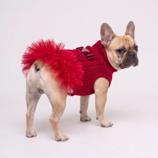 Paws Circle Triangle Ribbon Cable-Knit Tutu Dog Dress product detail