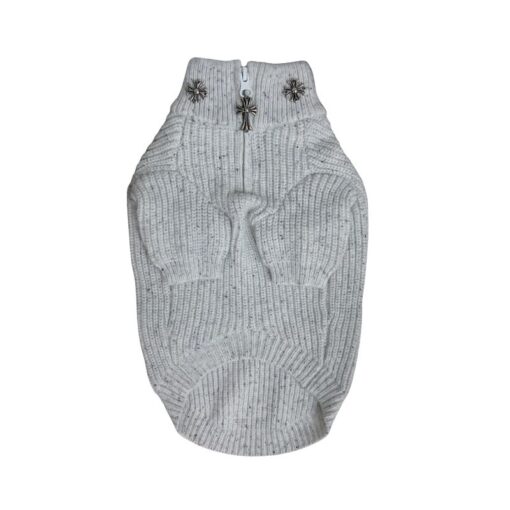 Dog model wearing the Paws Circle Gothic Cross Half-Zip Knit Dog Sweater