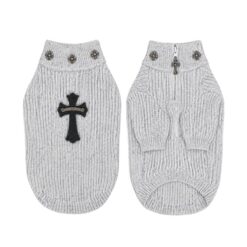 Paws Circle Gothic Cross Half-Zip Knit Dog Sweater flat lay showing available options