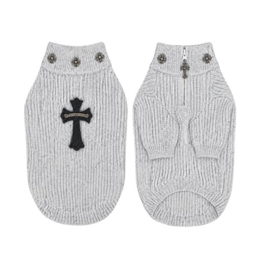 Paws Circle Gothic Cross Half-Zip Knit Dog Sweater flat lay showing available options
