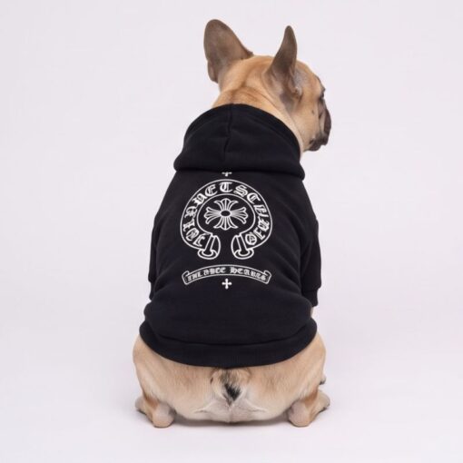 Dog model wearing the Paws Circle Gothic Heart Cross Dog Hoodie
