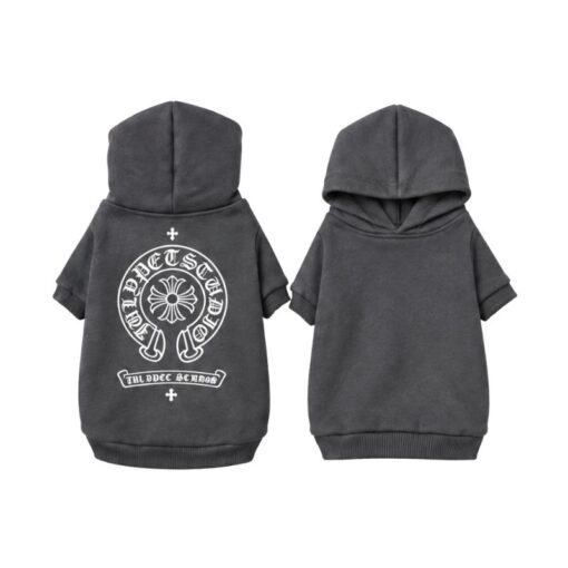 Paws Circle Gothic Heart Cross Dog Hoodie in Grey