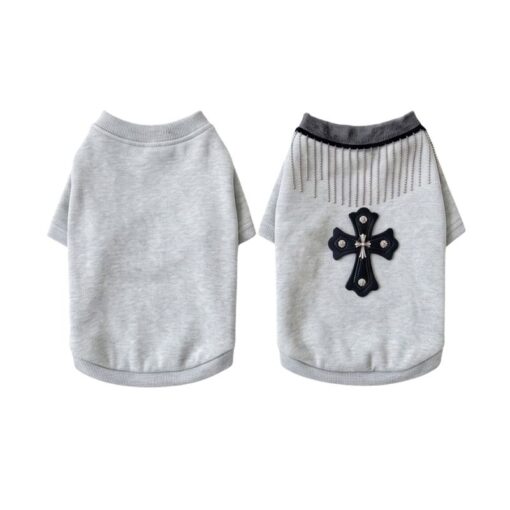 Paws Circle Fringed Cross Dog Sweatshirt in Grey