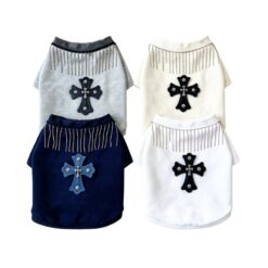 Paws Circle Fringed Cross Dog Sweatshirt flat lay showing available options