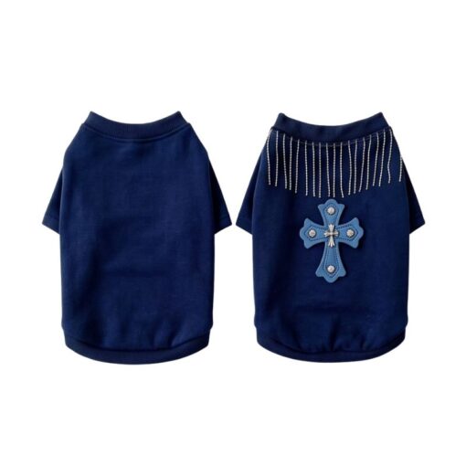 Paws Circle Fringed Cross Dog Sweatshirt in Navy