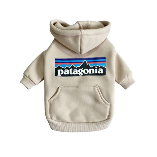Paws Circle Adventure Mountain Logo Dog Hoodie in Beige