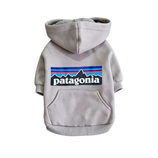 Paws Circle Adventure Mountain Logo Dog Hoodie in Grey